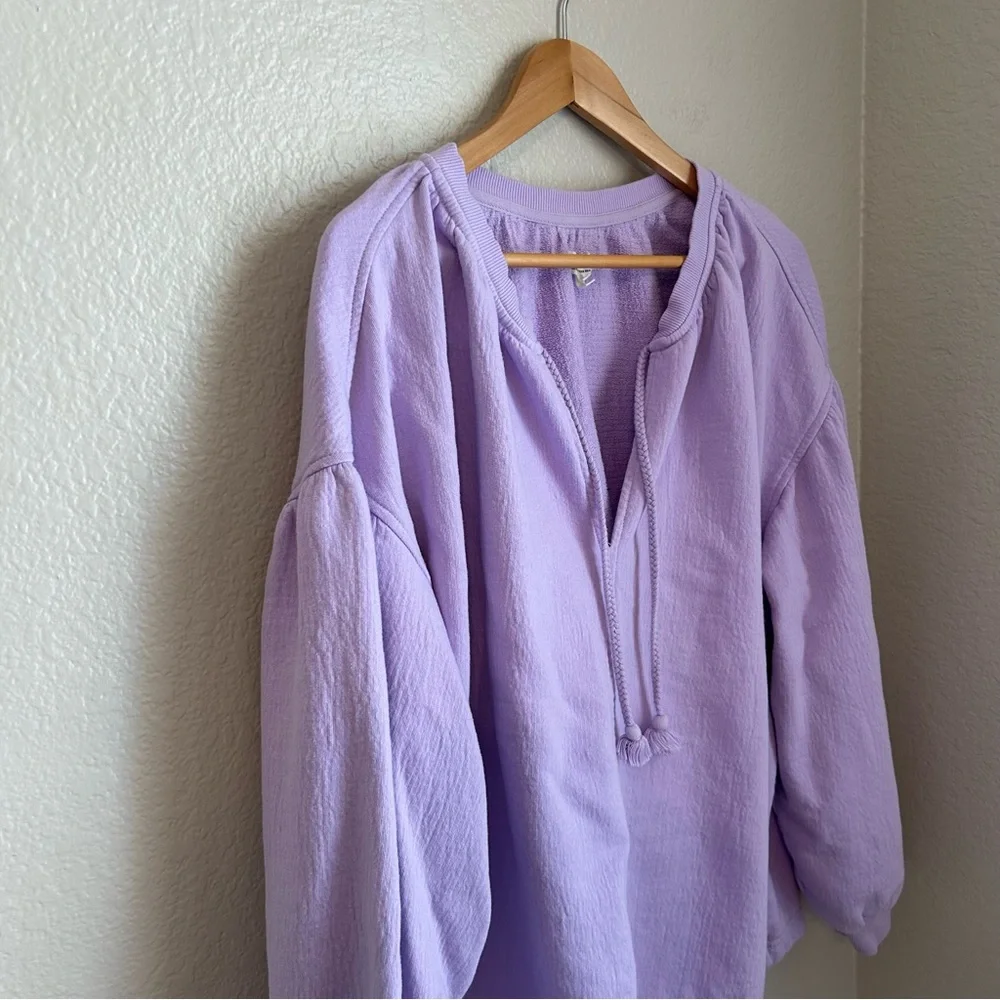 Aerie Women’s Easy Street Cotton Oversized Gauzy Sweatshirt in Lavender, Large - Picture 4 of 8